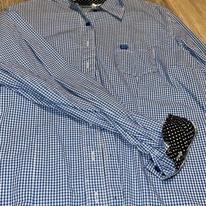 Blue and white gingham button up